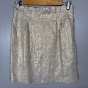 The Kate Spade Piper Skirt in Starlight Gold 100% linen size 4 side zip festive
